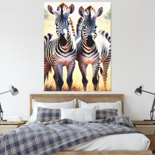 Playful Zebras Colourful Safari Inspired Art Canvas Print