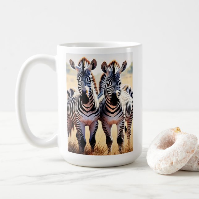 Playful Zebras Colourful Safari Inspired Art Coffee Mug (With Donut)