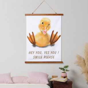Playfuul Yellow Duckling Smile Hanging Tapestry
