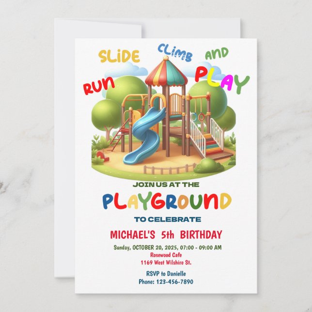 Playground Birthday Invitation, Park Party Invitation (Front)