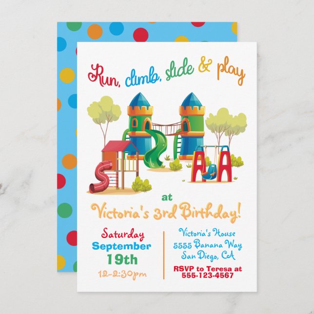 Playground Birthday Party Invitation (Front/Back)