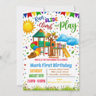 Playground Jumping Slide Game Birthday Invitation
