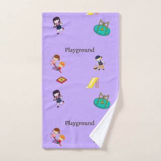 Playground pattern on purple hand towel