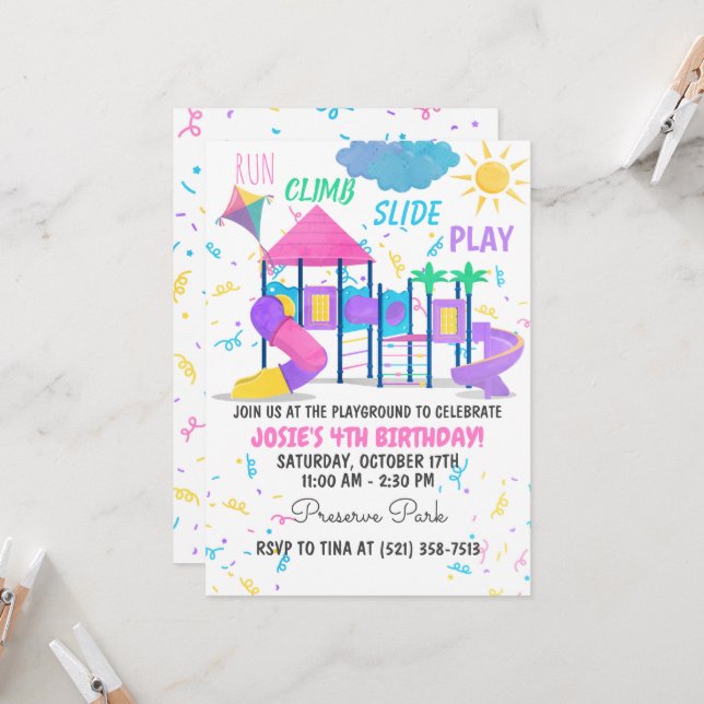 Playground Pink Invitation (Front/Back In Situ)