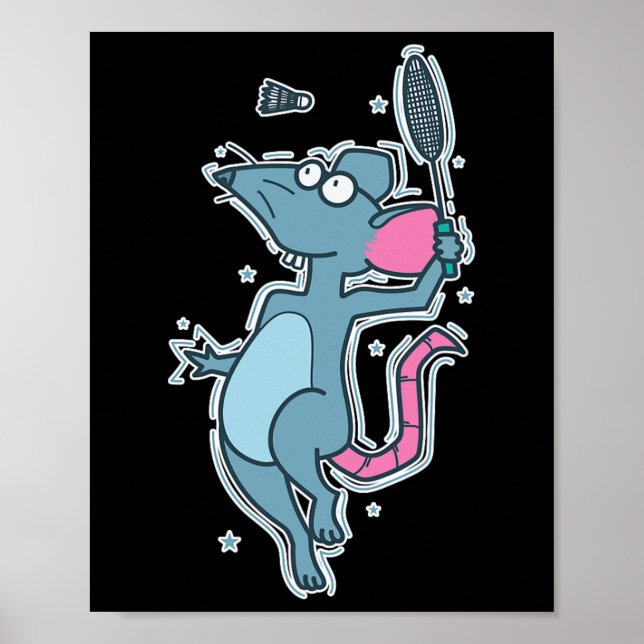 Playing Badminton Rat  Poster (Front)
