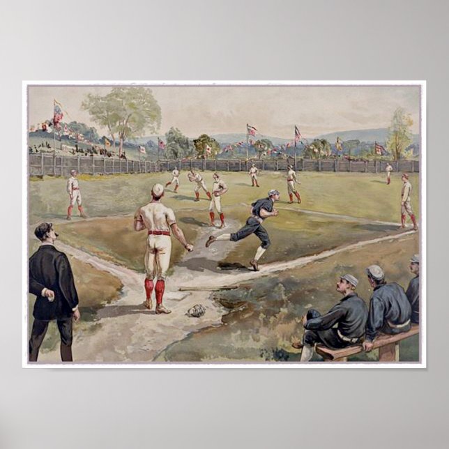 Playing Baseball Louis Prang Antique Print 1887 (Front)