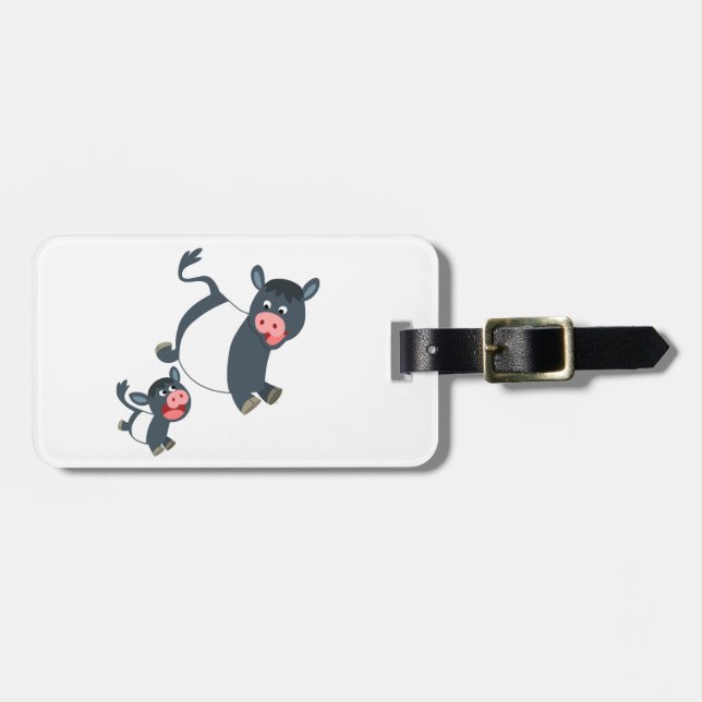 Playing Belted Galloway Cow & Calf Luggage Tag (Front Horizontal)