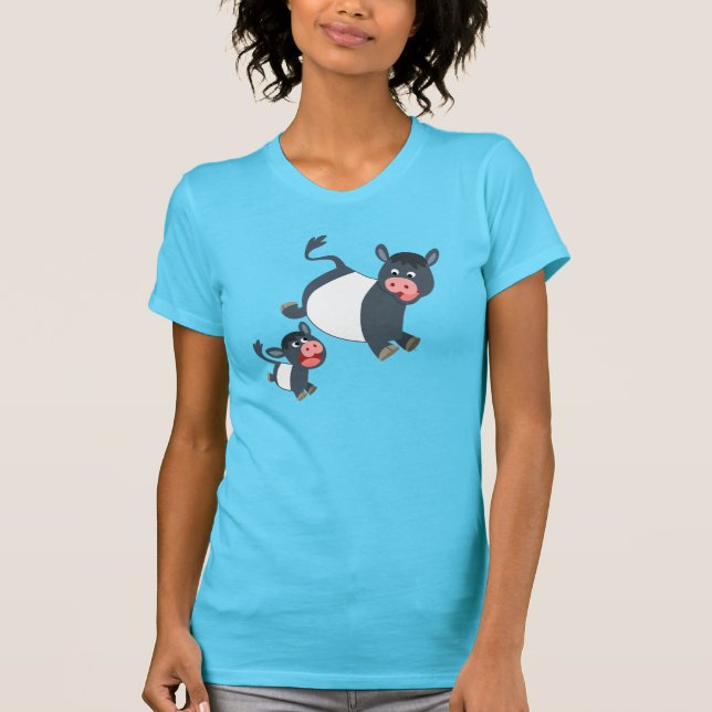 Playing Belted Galloway Cow & Calf Women T-Shirt (Front)