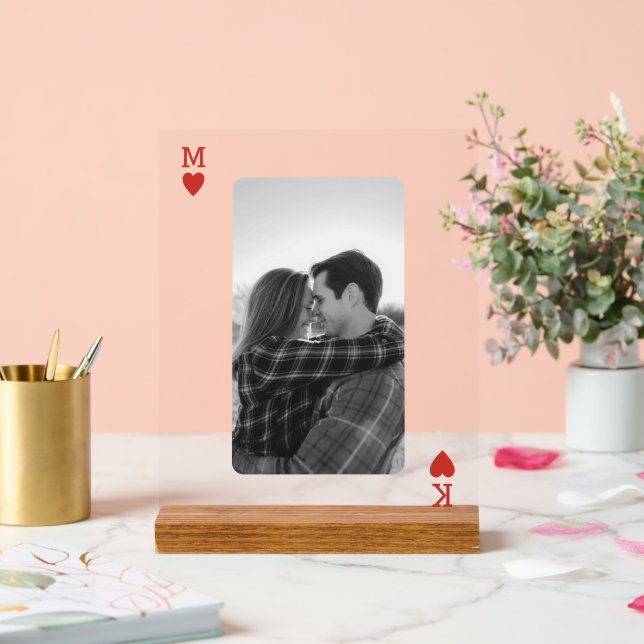 Playing Card Couple Photo Romantic Love Heart Gift Acrylic Sign (Wedding)