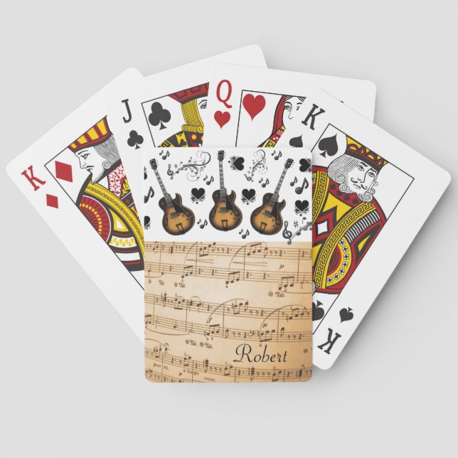 Playing Card Deck Guitar Music Notes Black Hearts (Back)