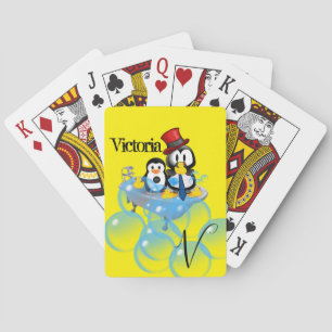 Playing Card Deck Penguin Bathing Bubbles Yellow