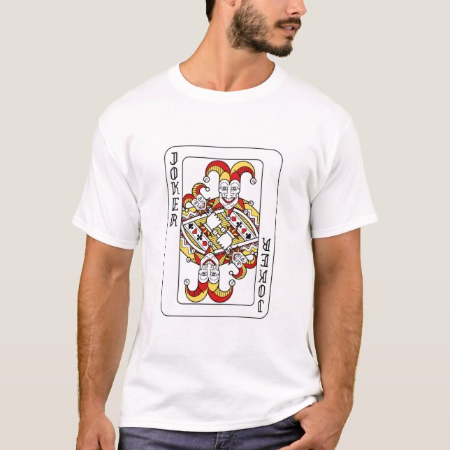 Playing Card Joker Red Yellow and Black T-Shirt (Front)