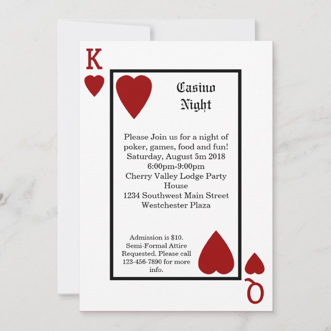 Playing Card King/Queen Personalised Invitations (Front)