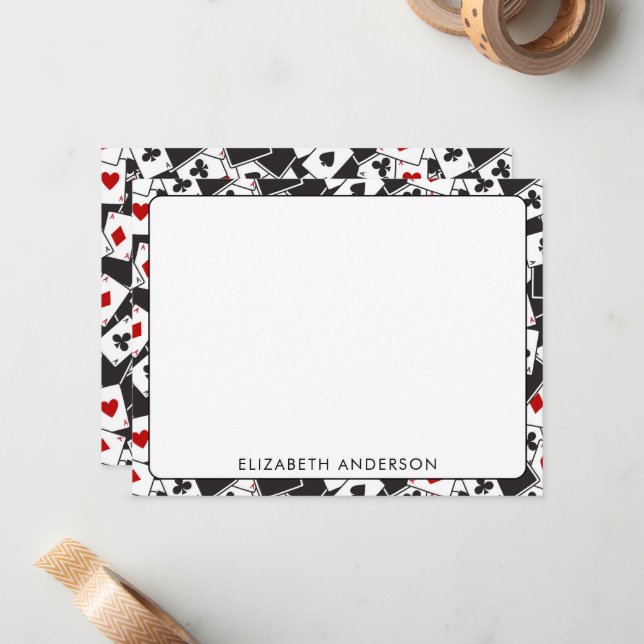 Playing Card Pattern Casino Theme Note Cards (Front/Back In Situ)