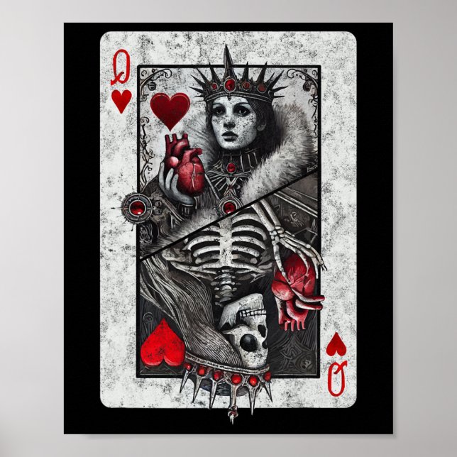Playing Card Queen Of Hearts Death Skeleton Hallow Poster (Front)