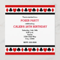Playing Card Suites Casino Poker Party Invitations