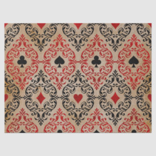 Playing Card Suits and Scroll on Tan Decoupage Tissue Paper