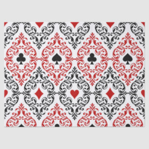 Playing Card Suits and Scroll on White Decoupage Tissue Paper