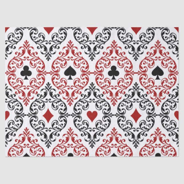 Playing Card Suits and Scroll on White Decoupage Tissue Paper (Front)