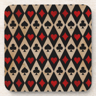 Playing Card Suits on Black and Tan Coaster