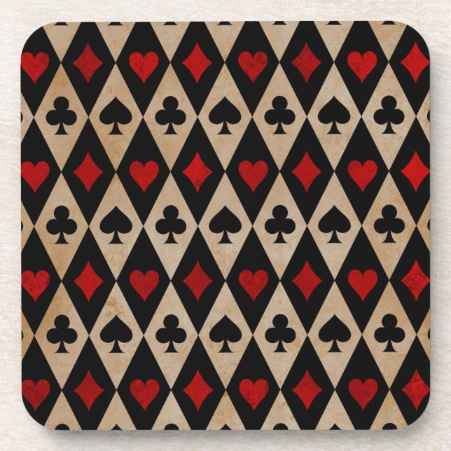 Playing Card Suits on Black and Tan Coaster (Front)