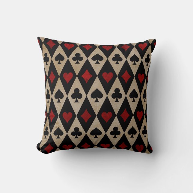 Playing Card Suits on Black and Tan Cushion (Front)