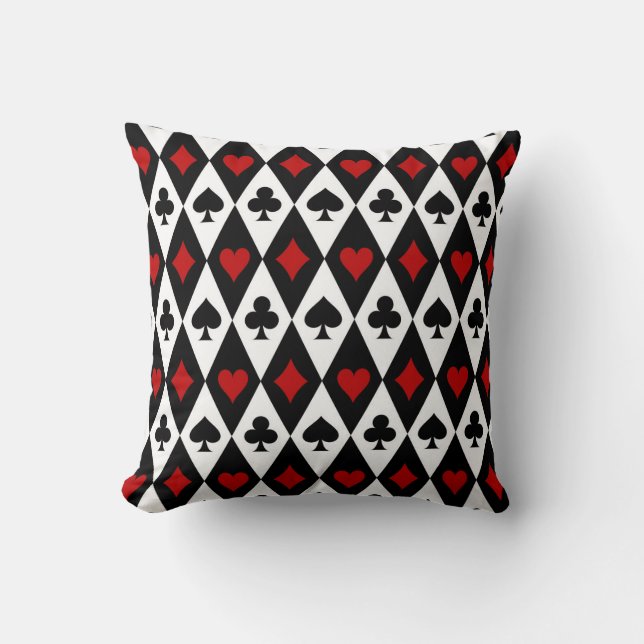 Playing Card Suits on Black and White Cushion (Front)