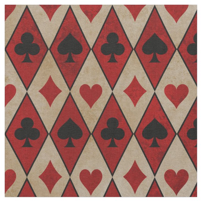 Playing Card Suits on Red and Tan Fabric (Close Up)