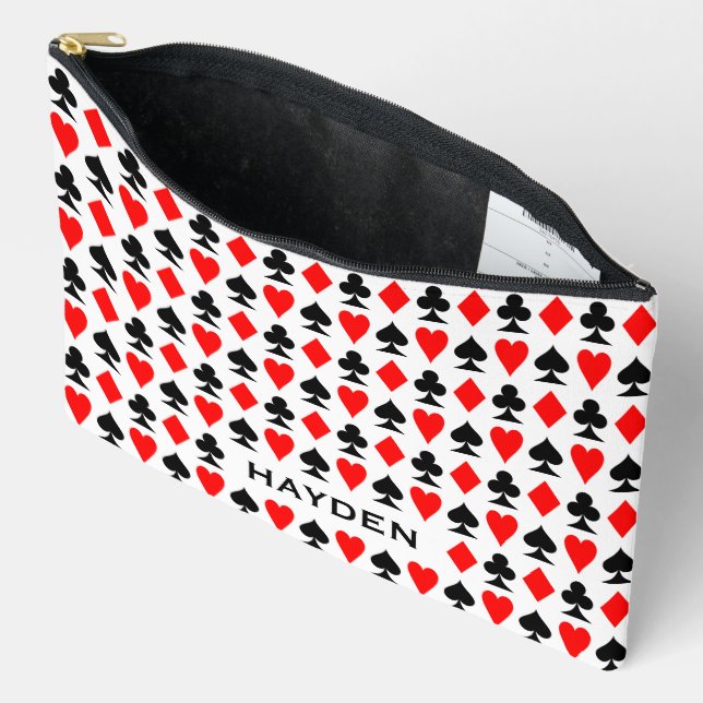 Playing Card Suits Pattern Personalised Accessory Pouch (Open)