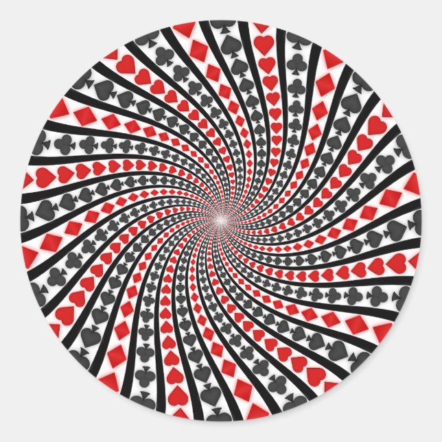 Playing Card Suits Spiral: Classic Round Sticker (Front)