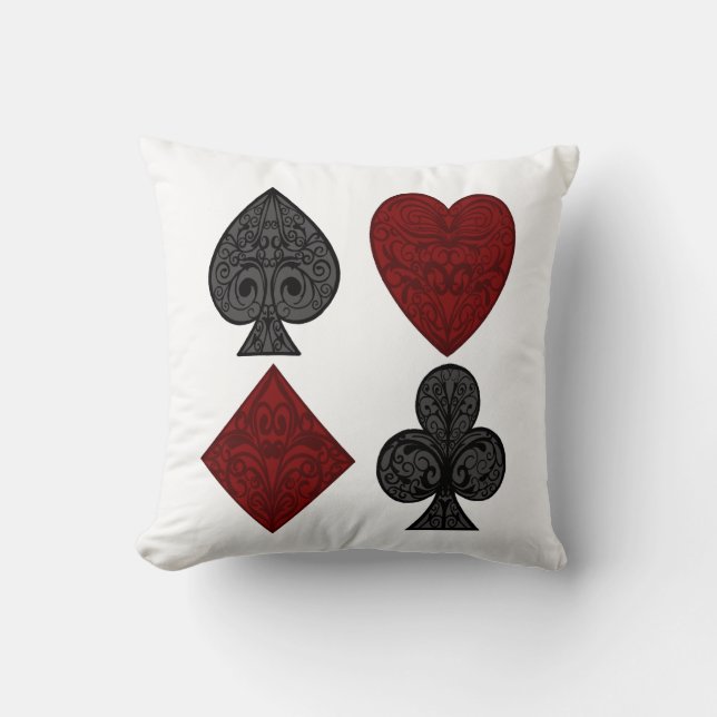 Playing Card Suits Sugar Skull Throw Pillow (Front)