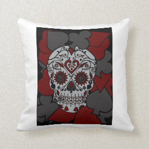 Playing Card Suits Sugar Skull Throw Pillow