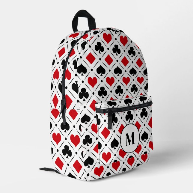 Playing card suits symbols printed backpack (Back Corner Left)