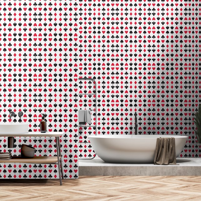 Playing card symbol heart club spade ace pattern wallpaper (Bathroom)