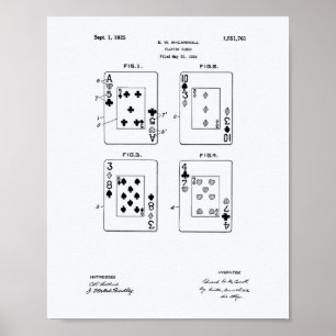 Playing Cards 1925 Patent Art White Paper Poster