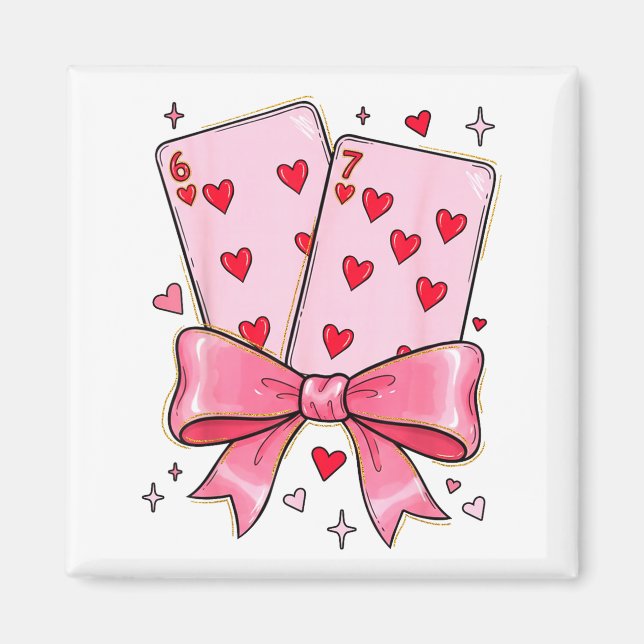 Playing Cards 6 7 Of Hearts 67 Six Seven Meme Bow  Magnet (Front)
