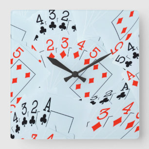 Playing Cards Ace To Five, Square Wall Clock