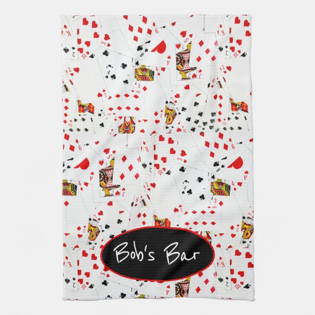 Playing Cards Collection With Name Tea Towel (Vertical)