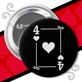 Playing Cards Costume Four Card 4 of Hearts 6 Cm Round Badge