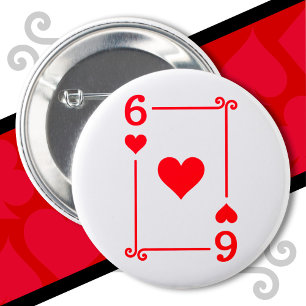 Playing Cards Costume Six Card 6 of Hearts Cm Round Badge