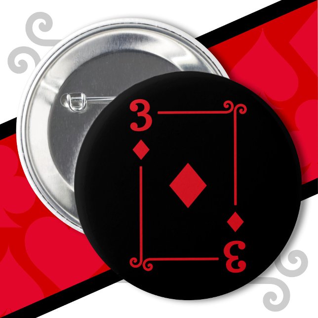 Playing Cards Costume Three Card 3 of Diamonds 6 Cm Round Badge (Creator Uploaded)