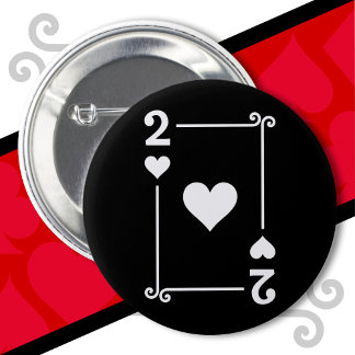 Playing Cards Costume Two Card 2 of Hearts 6 Cm Round Badge