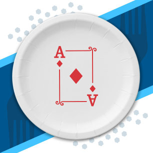 Playing Cards - Matching Diamonds Card Suits Ace Paper Plate