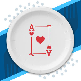 Playing Cards - Matching Hearts Card Suits - Ace Paper Plate