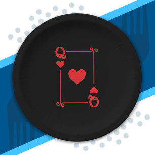 Playing Cards - Matching Hearts Card Suits - Queen Paper Plate