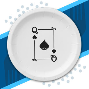 Playing Cards - Matching Spades Card Suits - Queen Paper Plate
