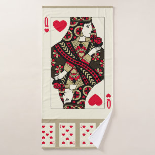Playing cards of Hearts suit in vintage style. Ori Bath Towel