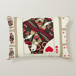 Playing cards of Hearts suit in vintage style. Ori Decorative Cushion