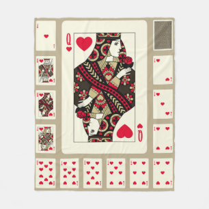 Playing cards of Hearts suit in vintage style. Ori Fleece Blanket