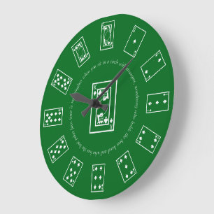 Playing Cards on a Kelly Green Table Large Clock